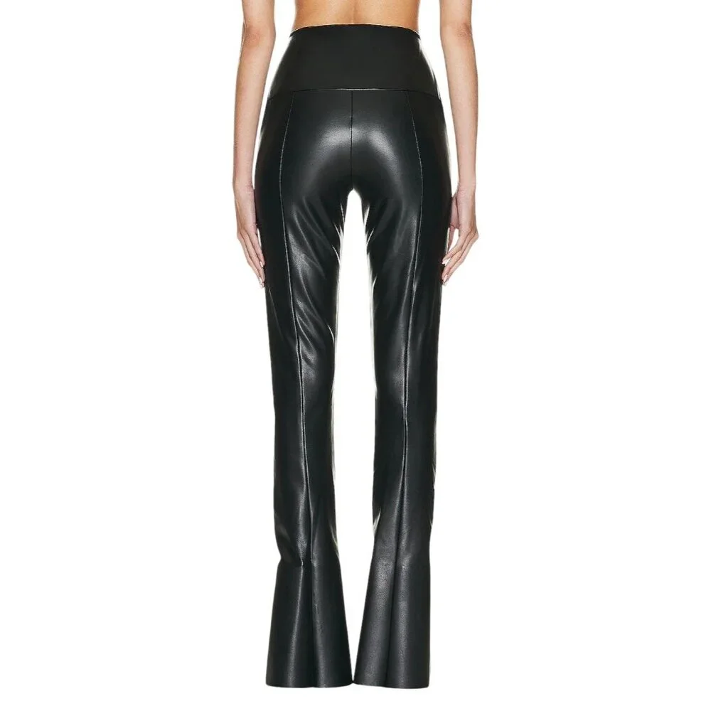 Norma Kamali Black High-Waist Faux Leather Split-Leg Leggings - Picture 3 of 16